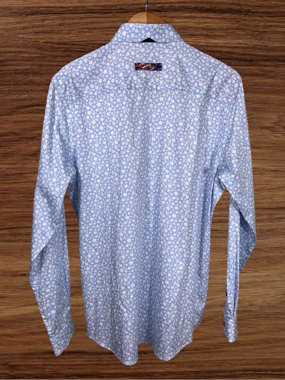 Au Noir Men’s Long Sleeve Light Blue Floral Dress Shirt. Size 3/Medium - Picture 2 of 12